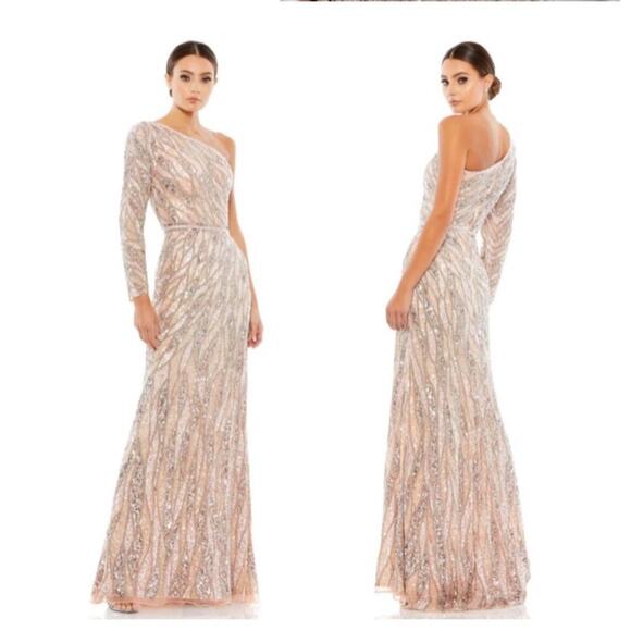 Mac Duggal Embellished One Shoulder Sequin Gown Rose Gold Size 2 NWT - Picture 6 of 14